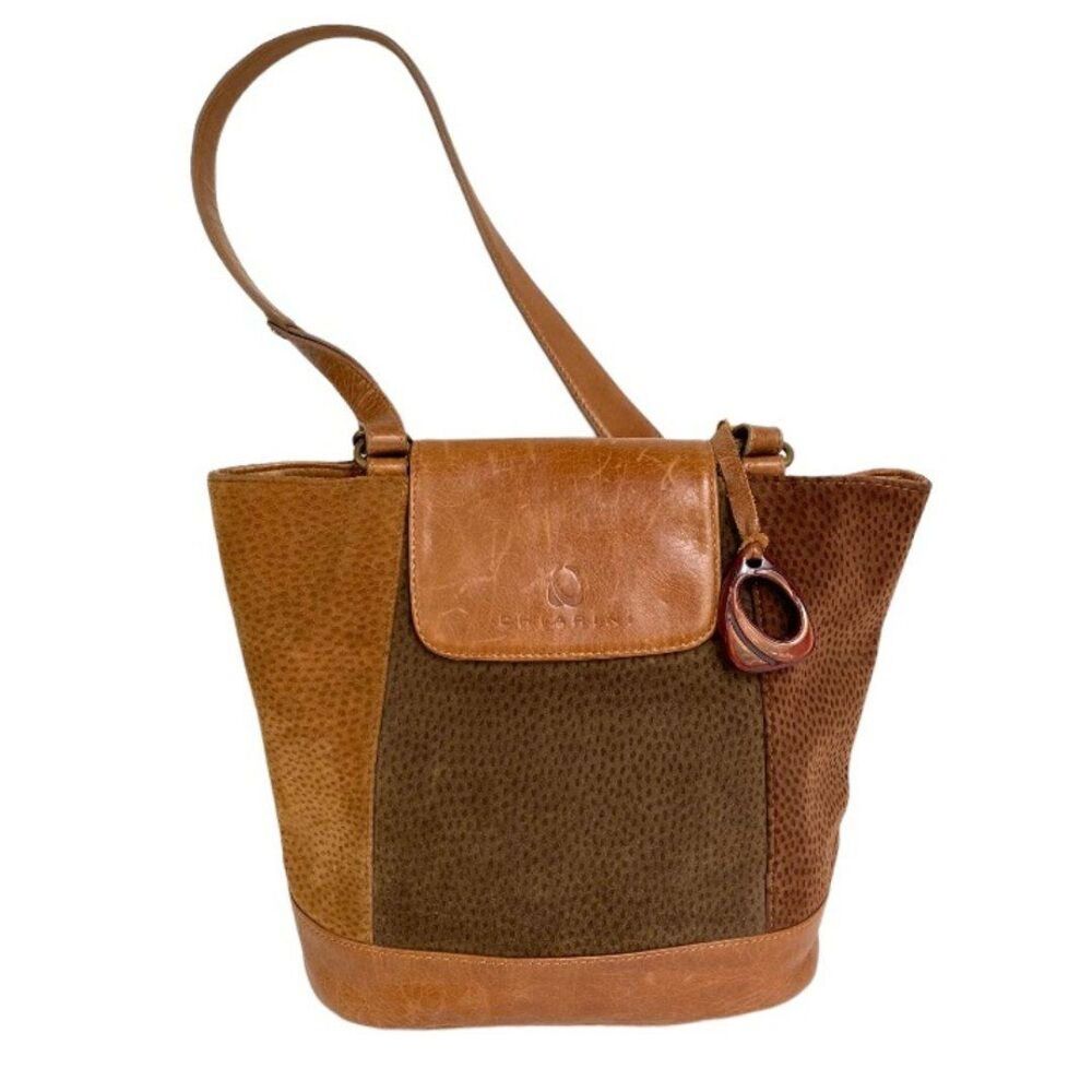 Chiarini Vintage Suede & Leather Colorblock Shoulder Bag Brown Tan
